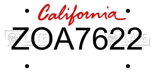 ZOA7622 California License Plate