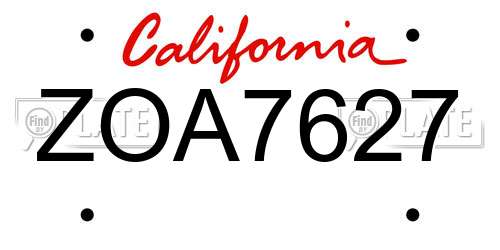 ZOA7627 California License Plate