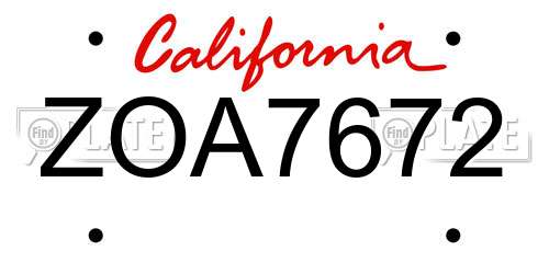 ZOA7672 California License Plate