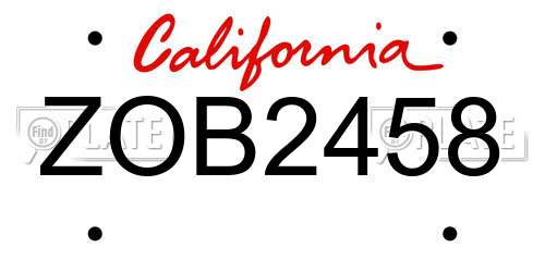 ZOB2458 California License Plate