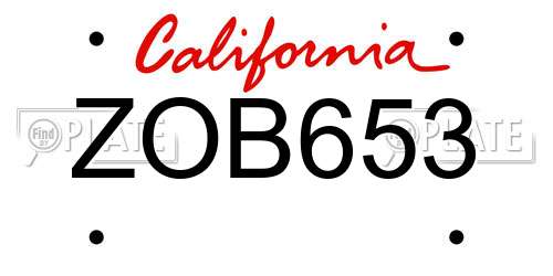 ZOB653 California License Plate