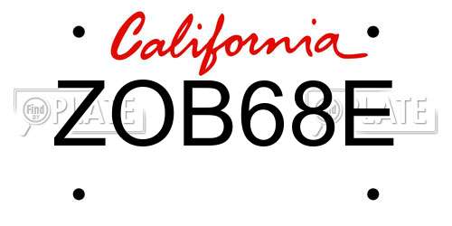 ZOB68E California License Plate