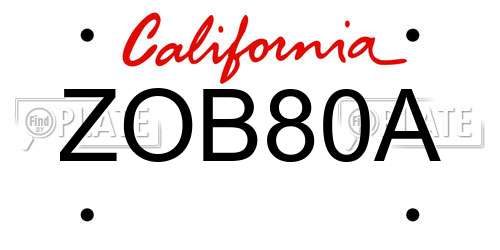 ZOB80A California License Plate