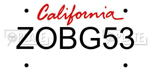 ZOBG53 California License Plate