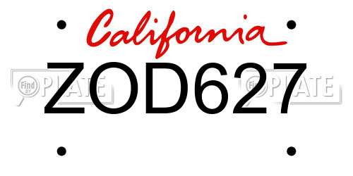 ZOD627 California License Plate