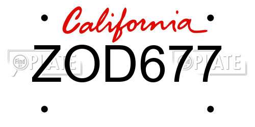 ZOD677 California License Plate