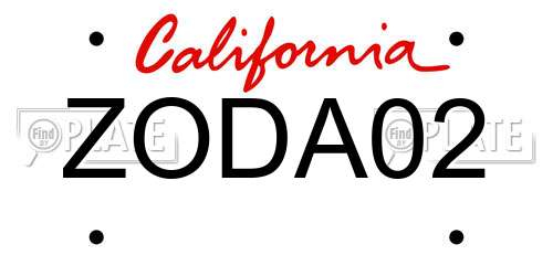 ZODA02 California License Plate