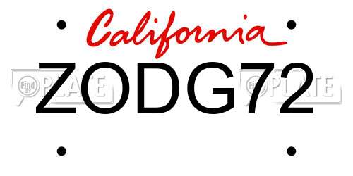 ZODG72 California License Plate