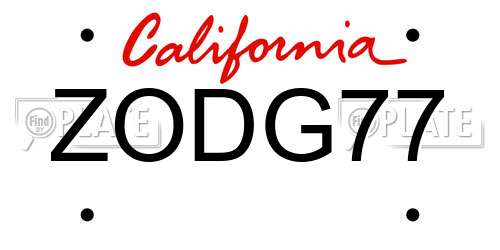 ZODG77 California License Plate