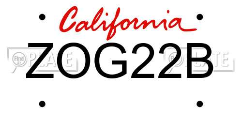 ZOG22B California License Plate