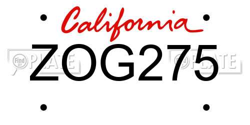 ZOG275 California License Plate