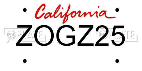 ZOGZ25 California License Plate
