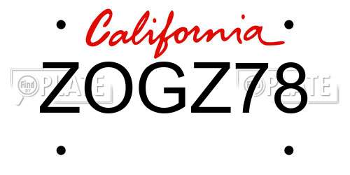 ZOGZ78 California License Plate