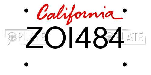 ZOI484 California License Plate