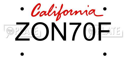 ZON70F California License Plate