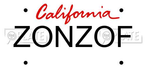 ZONZOF California License Plate