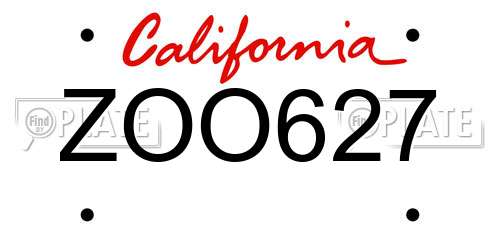 ZOO627 California License Plate
