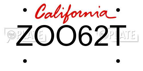ZOO62T California License Plate