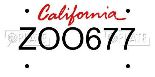 ZOO677 California License Plate