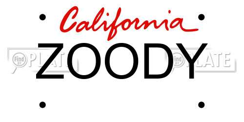 ZOODY California License Plate