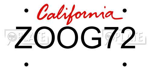 ZOOG72 California License Plate