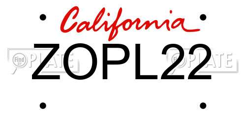 ZOPL22 California License Plate