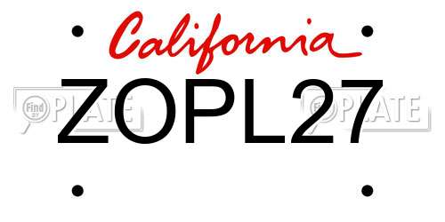 ZOPL27 California License Plate