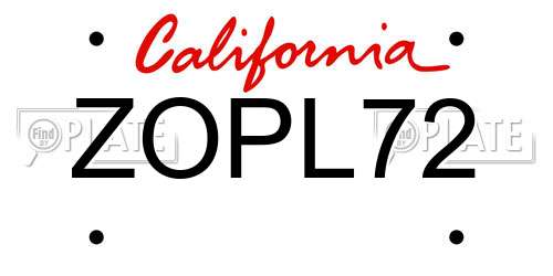 ZOPL72 California License Plate