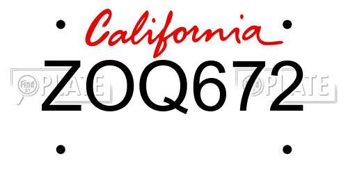 ZOQ672 California License Plate