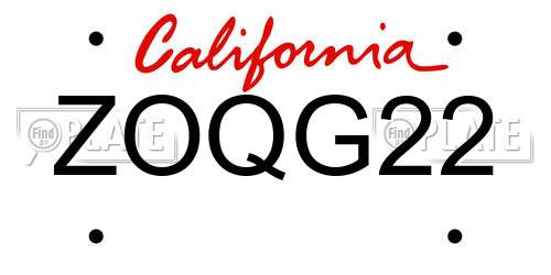 ZOQG22 California License Plate