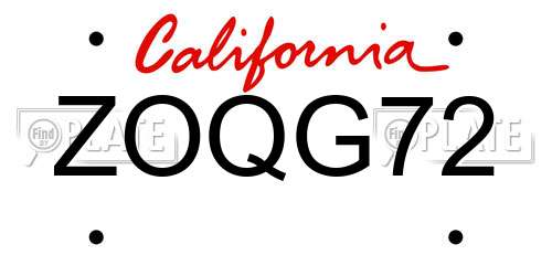ZOQG72 California License Plate