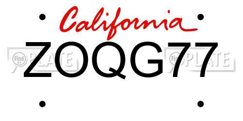 ZOQG77 California License Plate