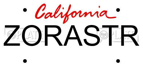 ZORASTR California License Plate