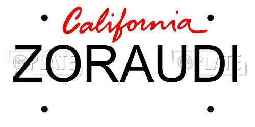 ZORAUDI California License Plate