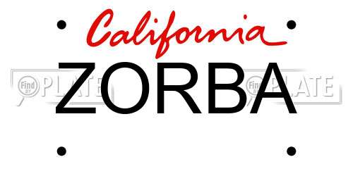 ZORBA California License Plate