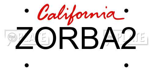 ZORBA2 California License Plate