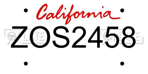 ZOS2458 California License Plate
