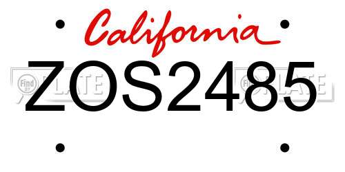 ZOS2485 California License Plate