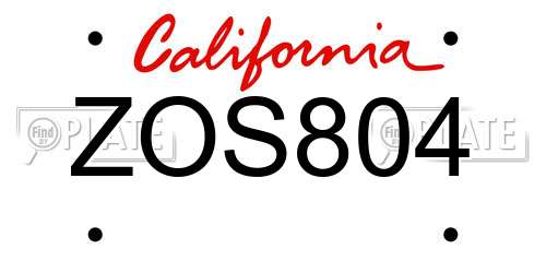 ZOS804 California License Plate