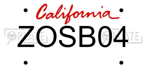 ZOSB04 California License Plate