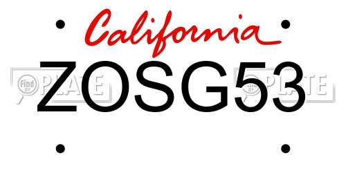 ZOSG53 California License Plate