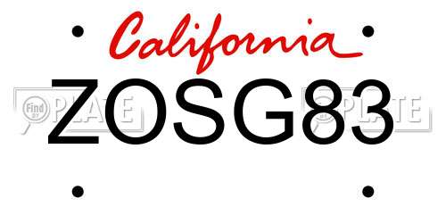 ZOSG83 California License Plate