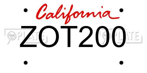 ZOT200 California License Plate