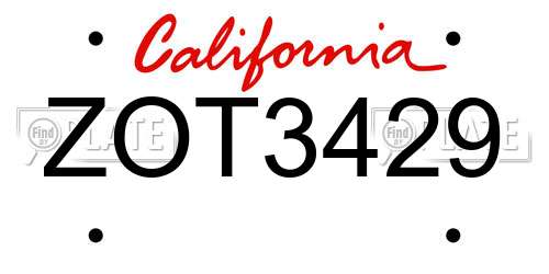 ZOT3429 California License Plate