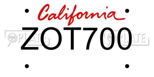 ZOT700 California License Plate