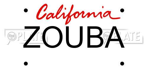 ZOUBA California License Plate