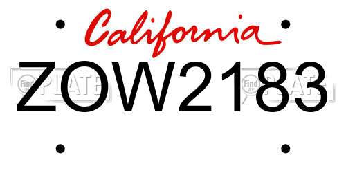 ZOW2183 California License Plate