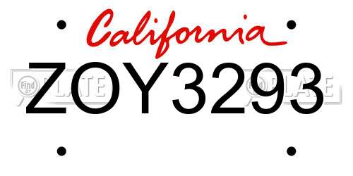 ZOY3293 California License Plate