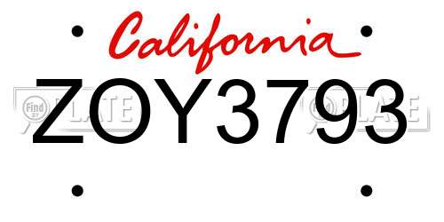 ZOY3793 California License Plate