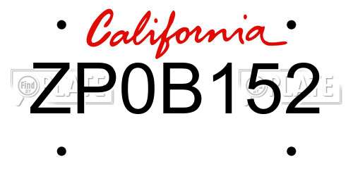 ZP0B152 California License Plate